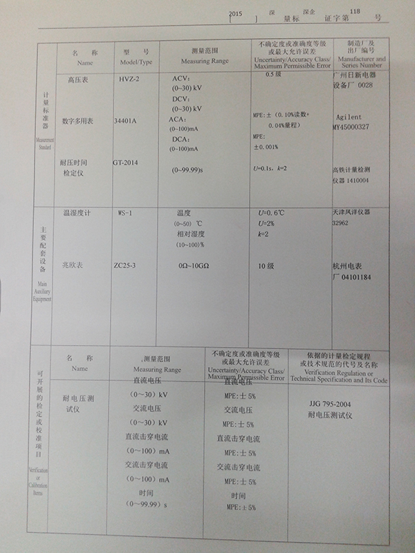 耐电压测试仪检定标书